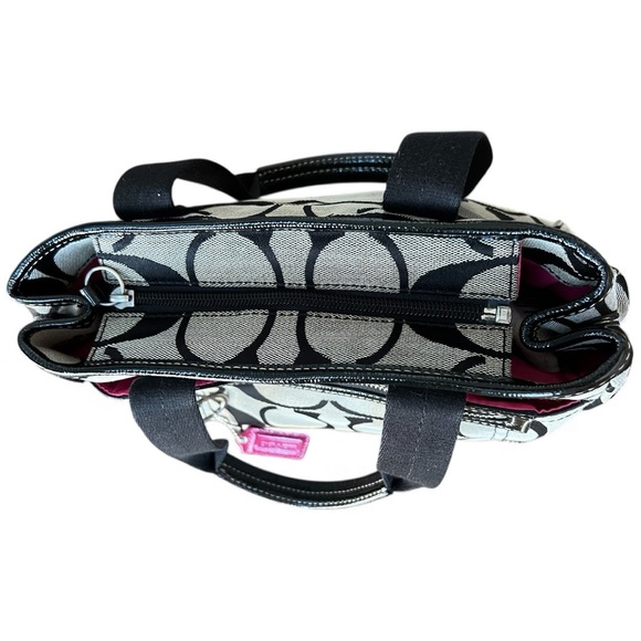 Coach F14877 Signature Black Gray C Jacquard Purse Patent Leather & Dust Bag - Picture 7 of 13